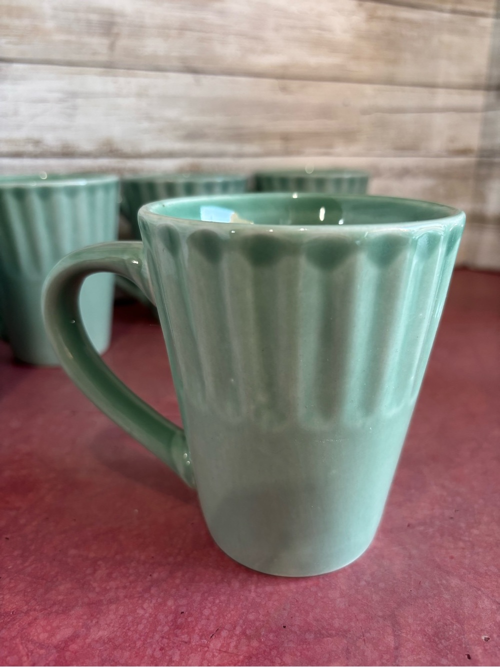 Set of 5 rare Libbey seafoam green stoneware coffee mugs